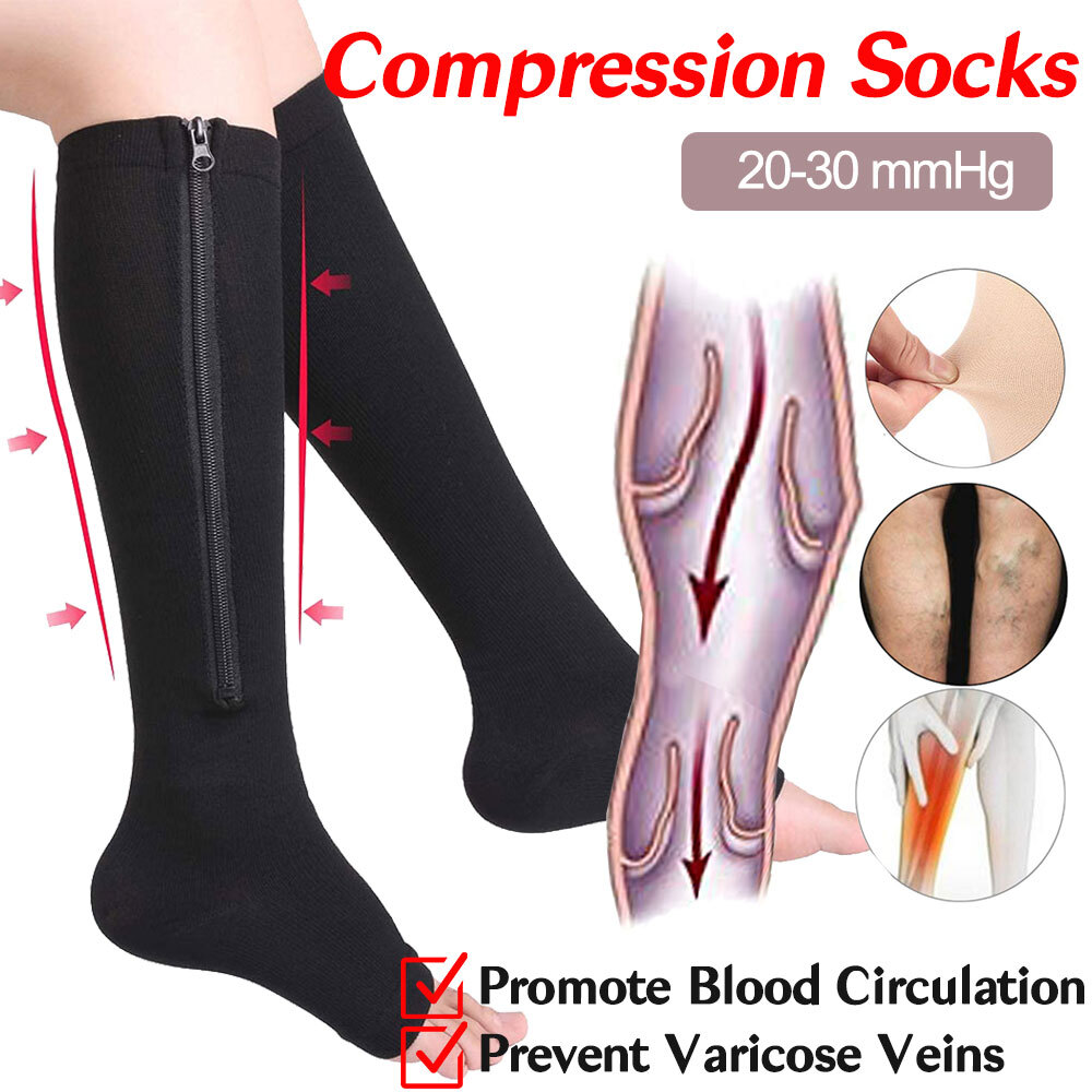 Open Toe Compression Socks Support Stockings Mens Womens 20-30 MMhg ~ 3 Pairs