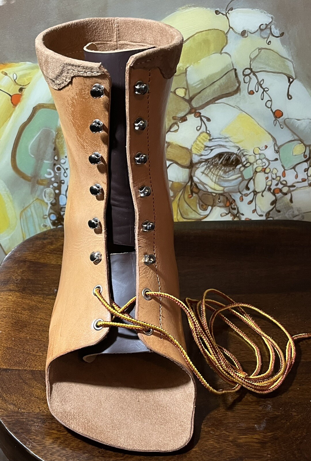 Tan Brown Leather Orthopedic Boot Lace Up Right Foot Custom Small ~9″ Tall