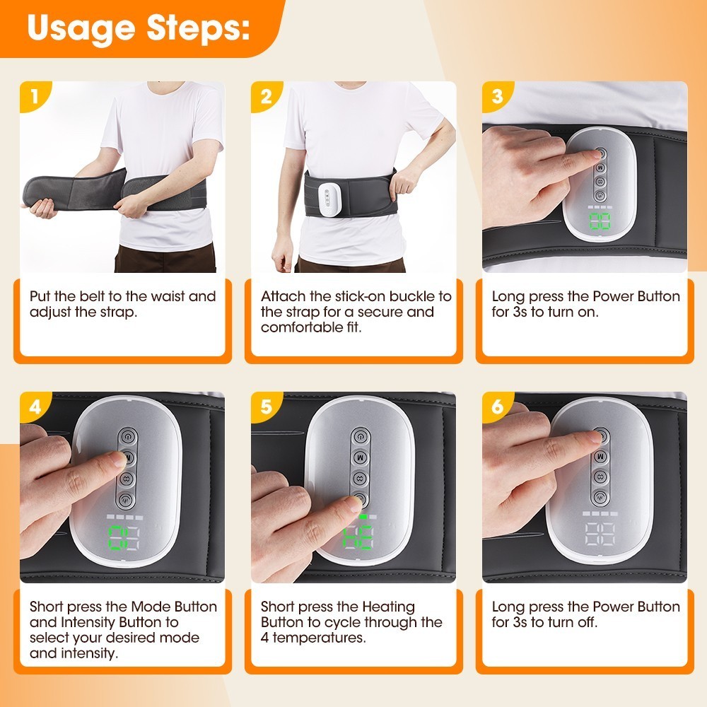 Portable 4-Level Heated Lumbar Massage & Decompression Belt for Relieve Fatigue