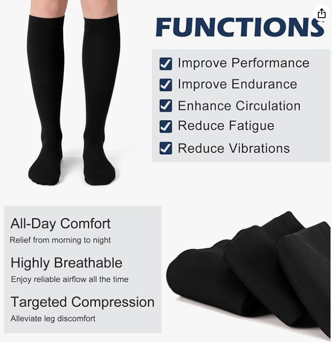 3 Pairs Women Compression Socks Creative Knee High Stockings Running 15-20 mmHg