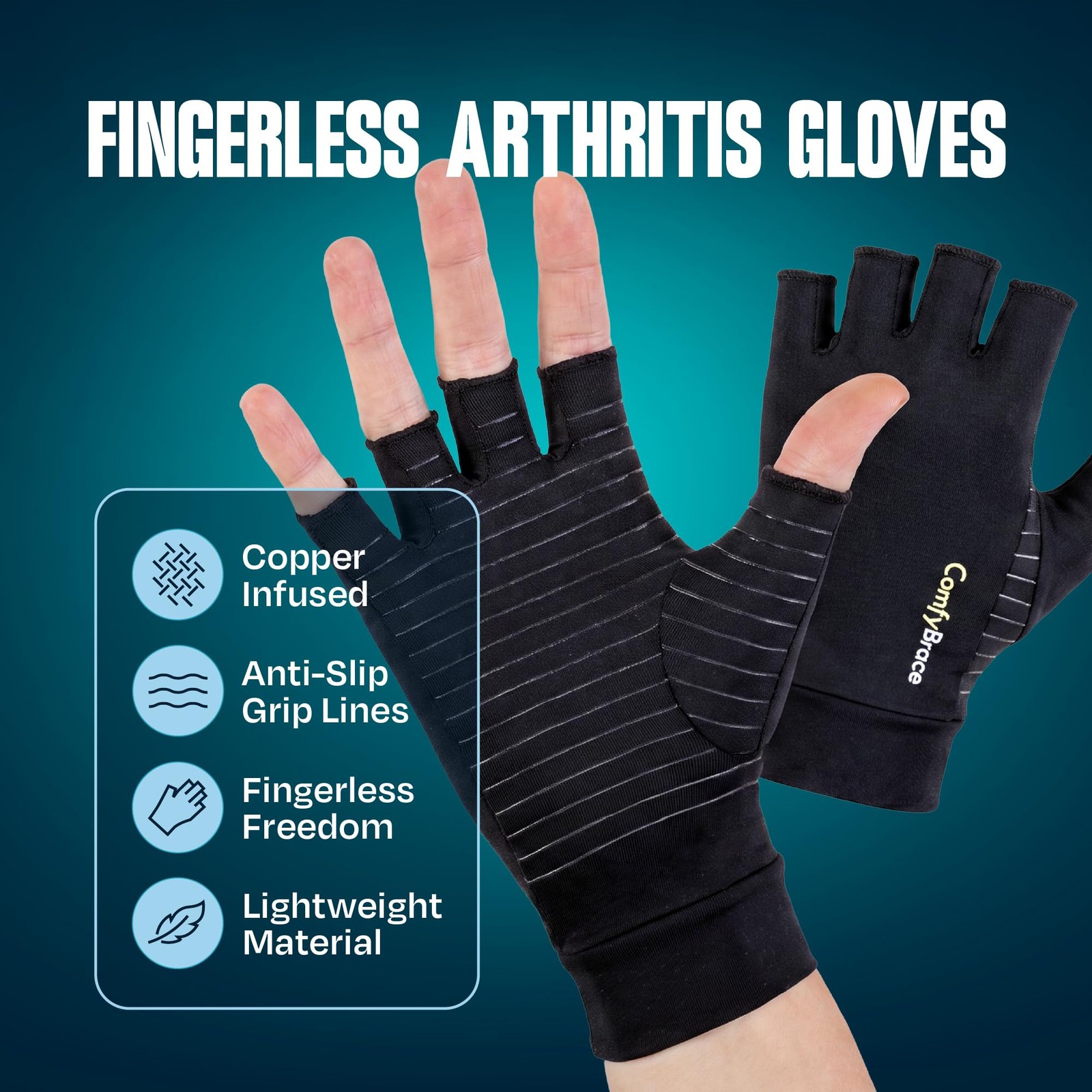 Copper Arthritis Compression Gloves Fingerless For Pain Relief Carpal Tunnel…