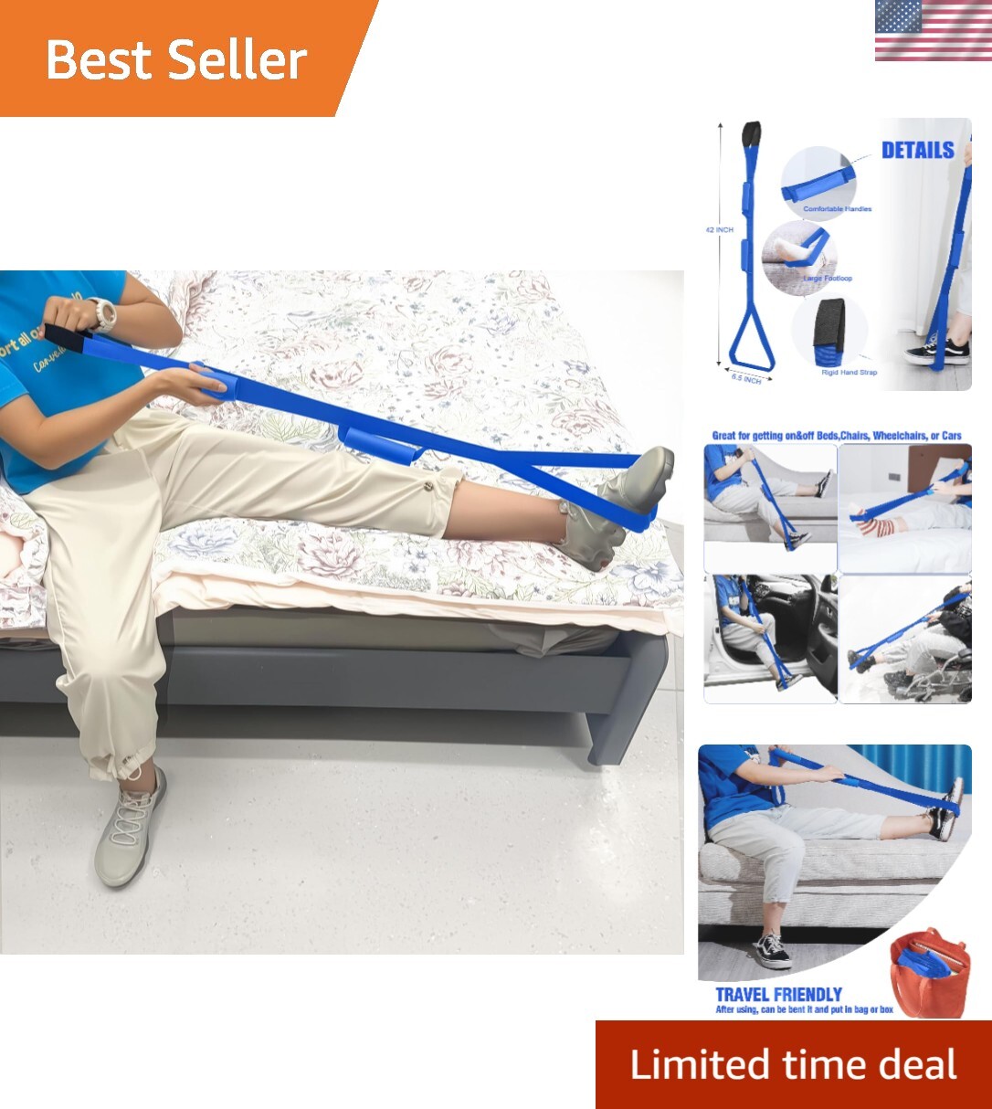 42-Inch Ergonomic Leg Lifter with Large Foot Loop for Post-Surgery Recovery