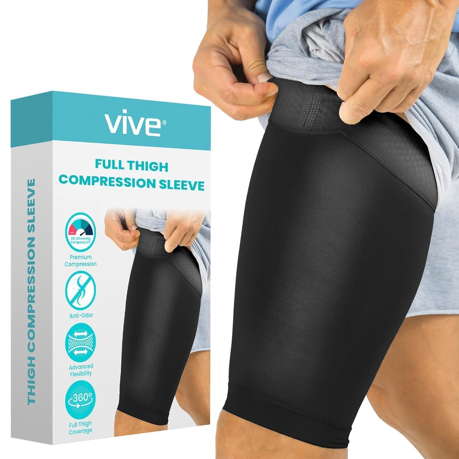 Thigh Compression Sleeve (2 Pack) Hamstring Brace for Upper Thigh – Breathable L