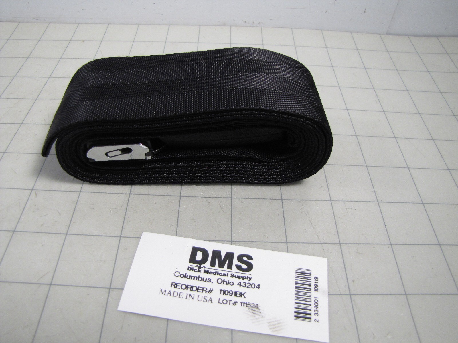 9ft Long DMS 11091BK Black Nylon Strap w/ Push Button Buckle -NEW-