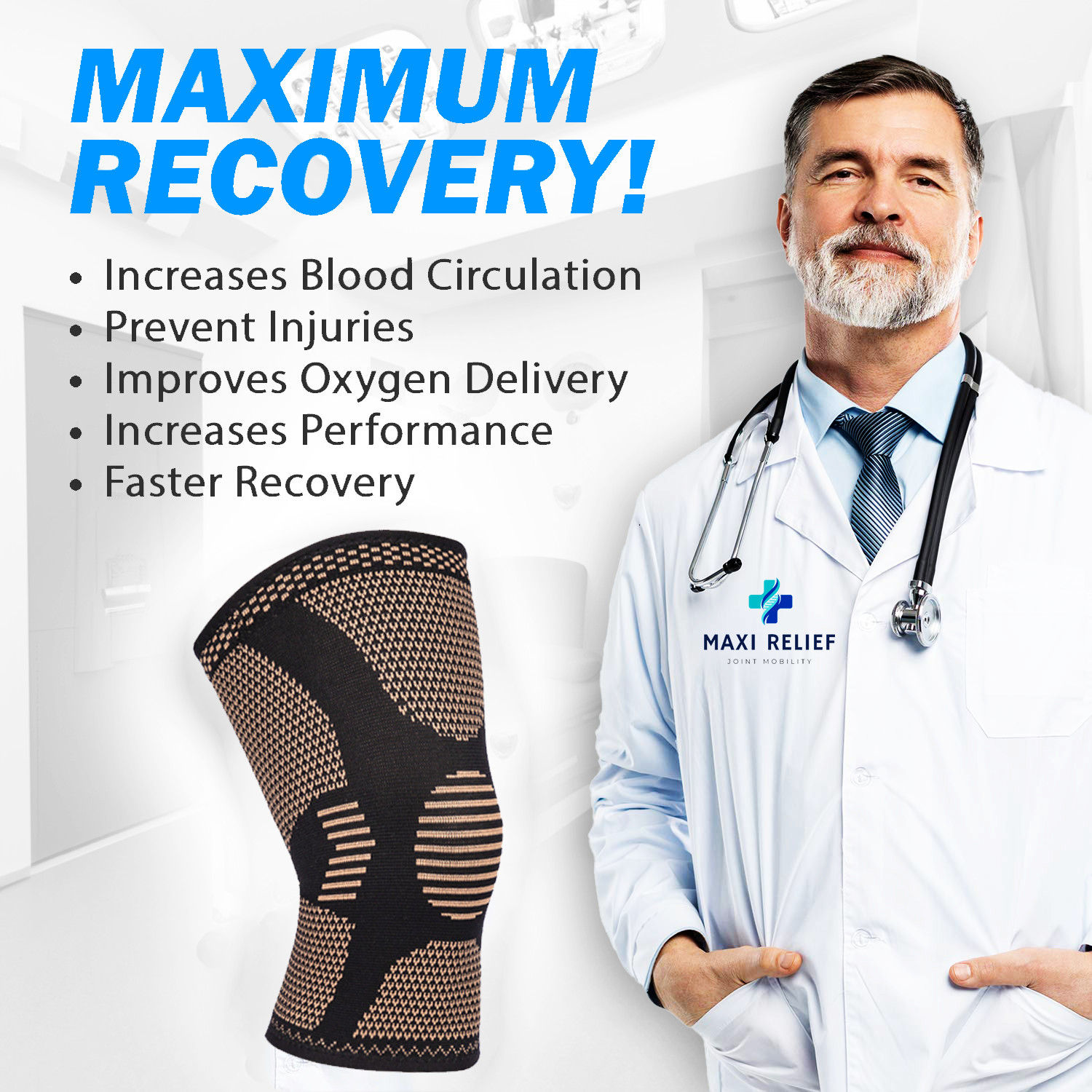 Copper Knee Sleeves Gold Compression Brace Support Sport Joint Injury Pain Gym
