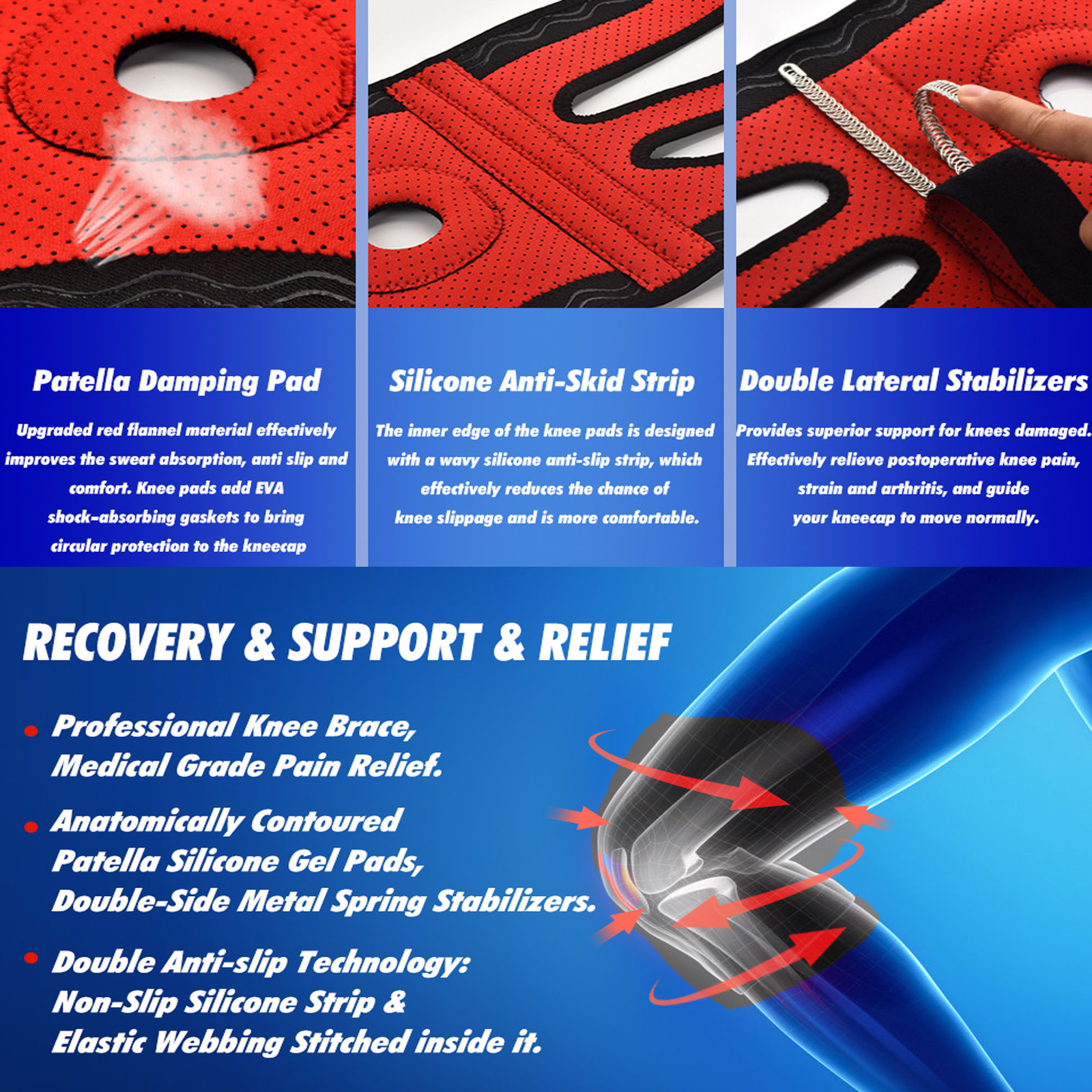 Knee Brace Compression Sleeve Support Sport Joint Arthritis Patella Stabilizer