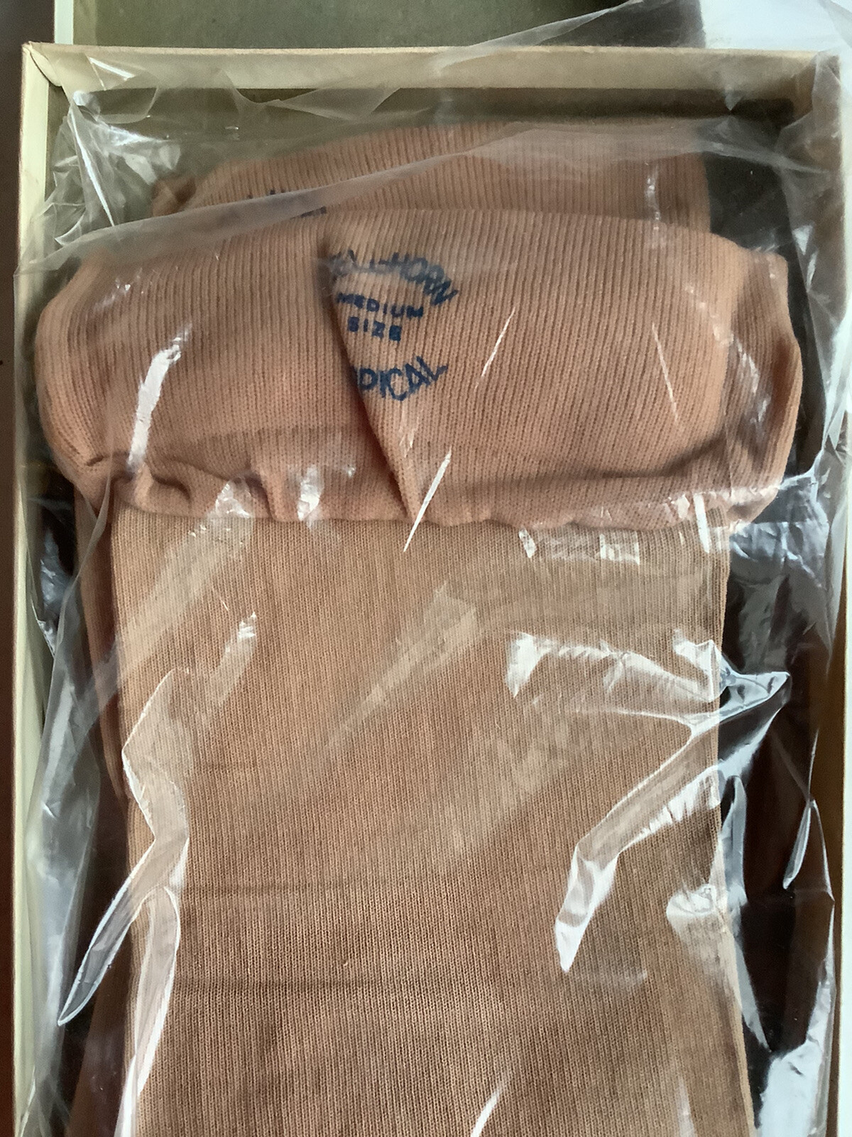 Vtg Graduated Compression Full Leg Stockings Bell-Horn Closed Toe Med Tropical