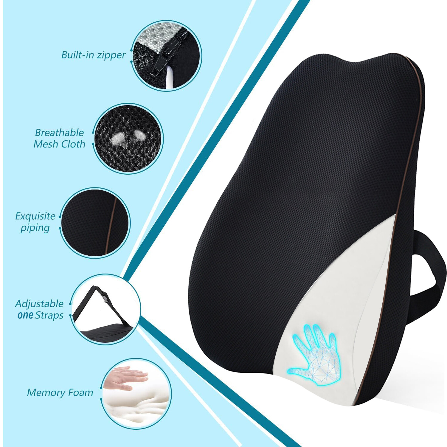HBN Lumbar Support Pillow For Chair/Car Seat, Memory Foam Back Cushion for Back