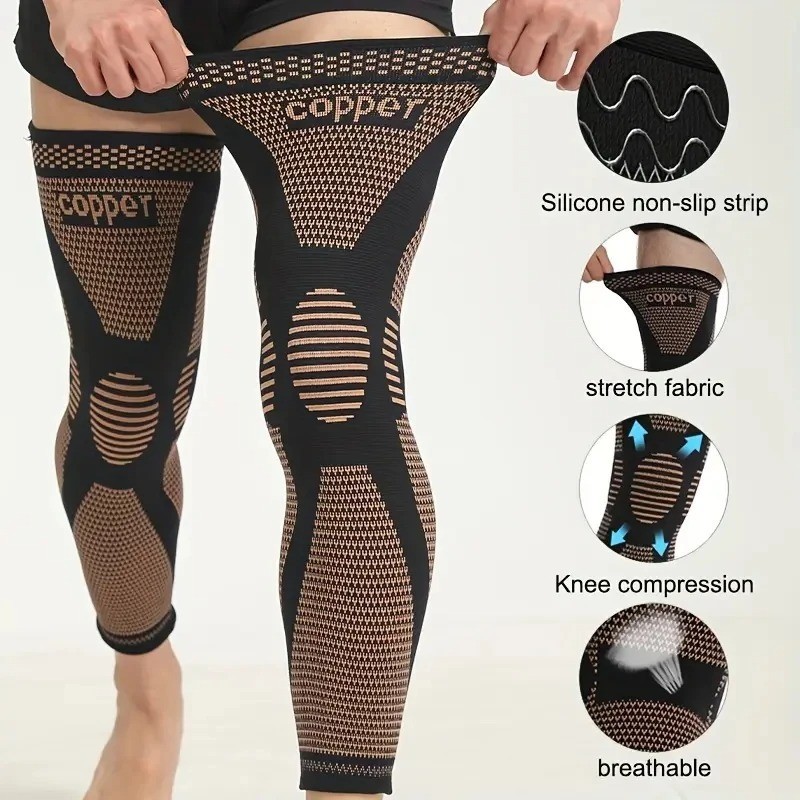 Copper Compression Knee Sleeve Full Leg Support Knee Brace Breathable Knit