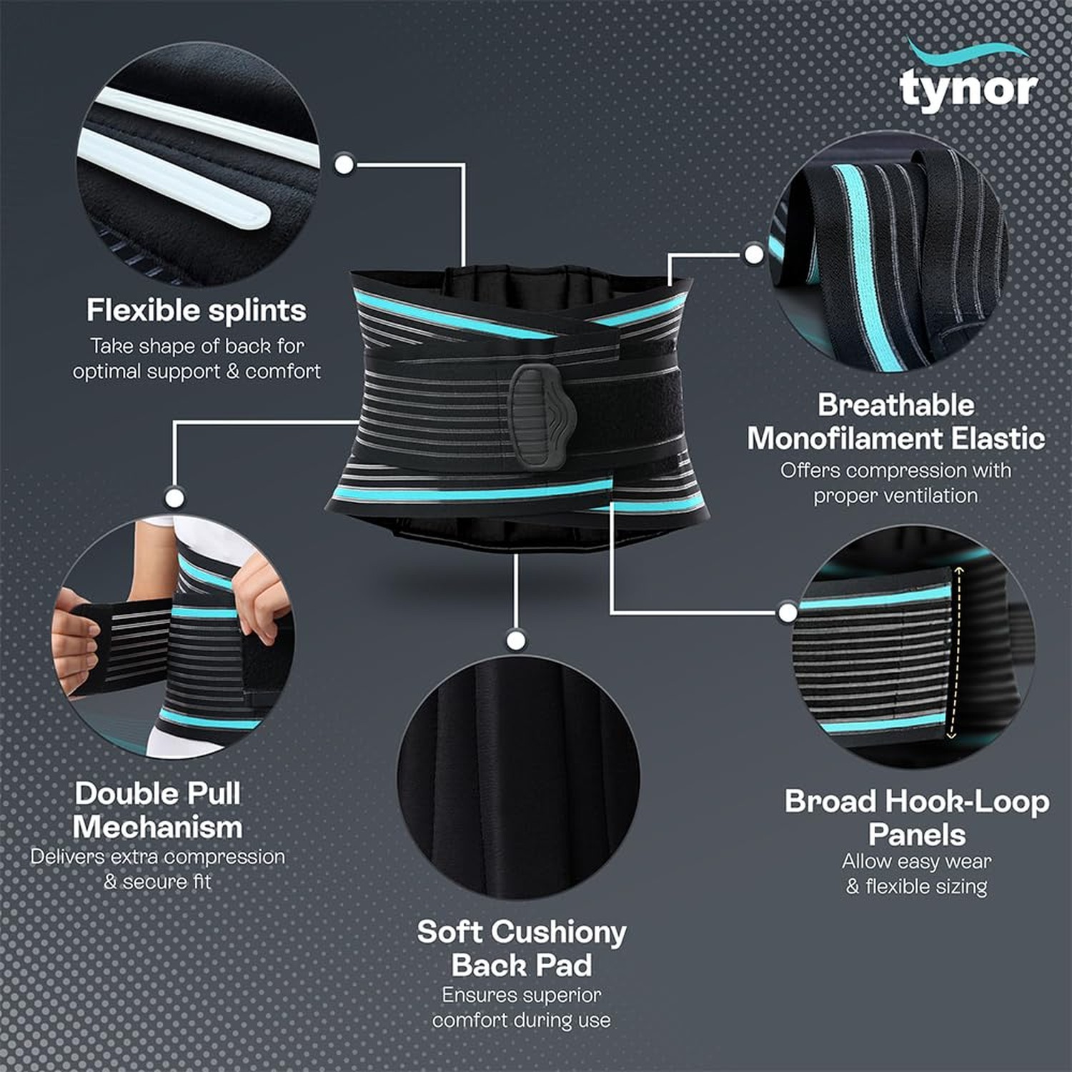 TYNOR Back Support Belt Adjustable Back Brace for Lower Back Pain, Breathable…