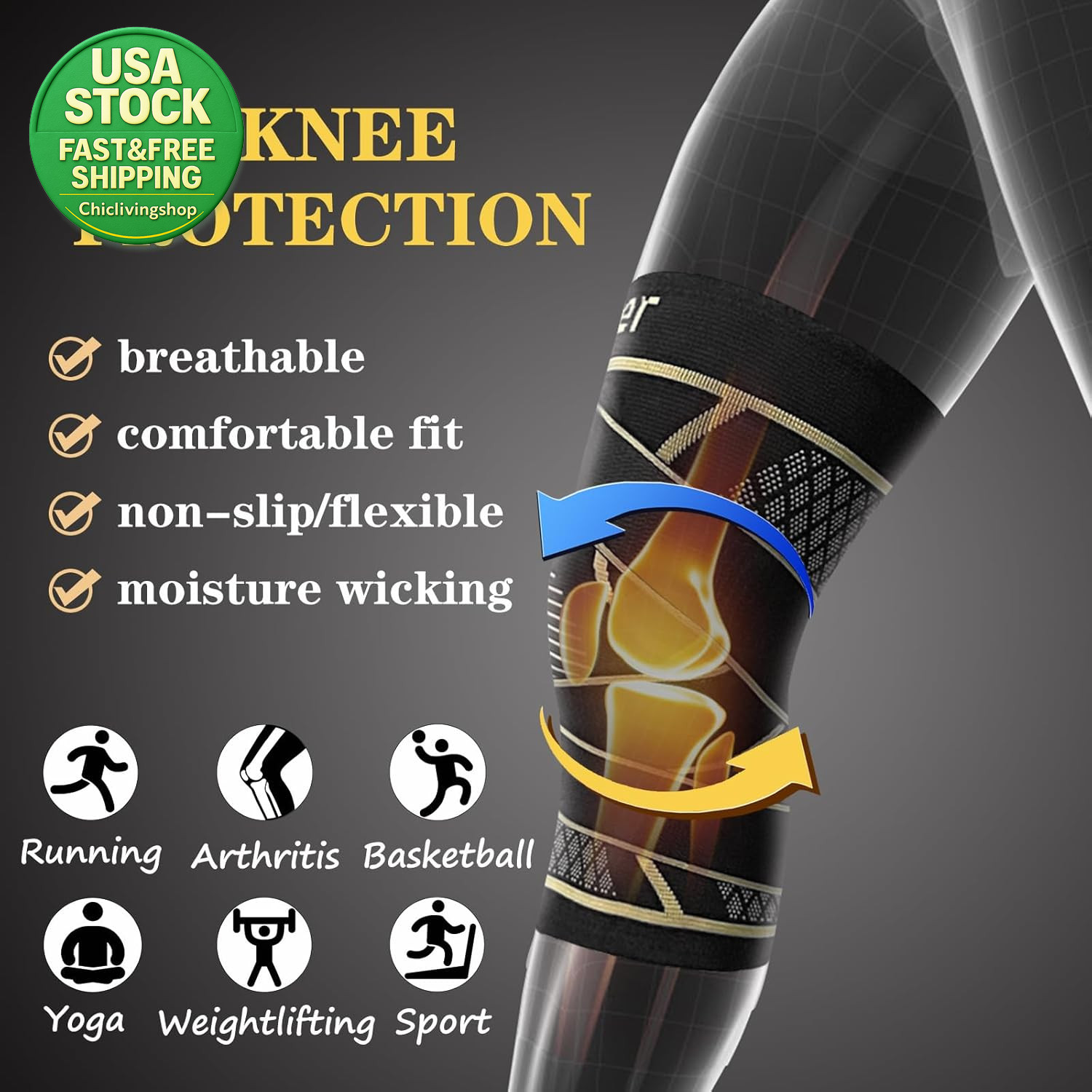 Copper Knee Braces Compression Sleeve Medium 2 Pack for Pain Relief Support