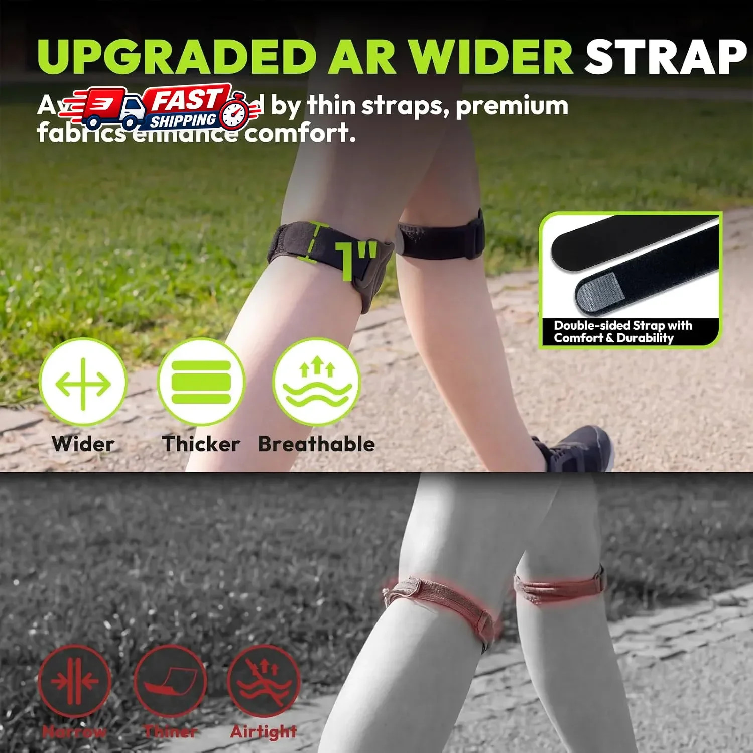 Patellar Tendon Support Strap, Silicone Knee Brace for Men Women, Adjustable Pat