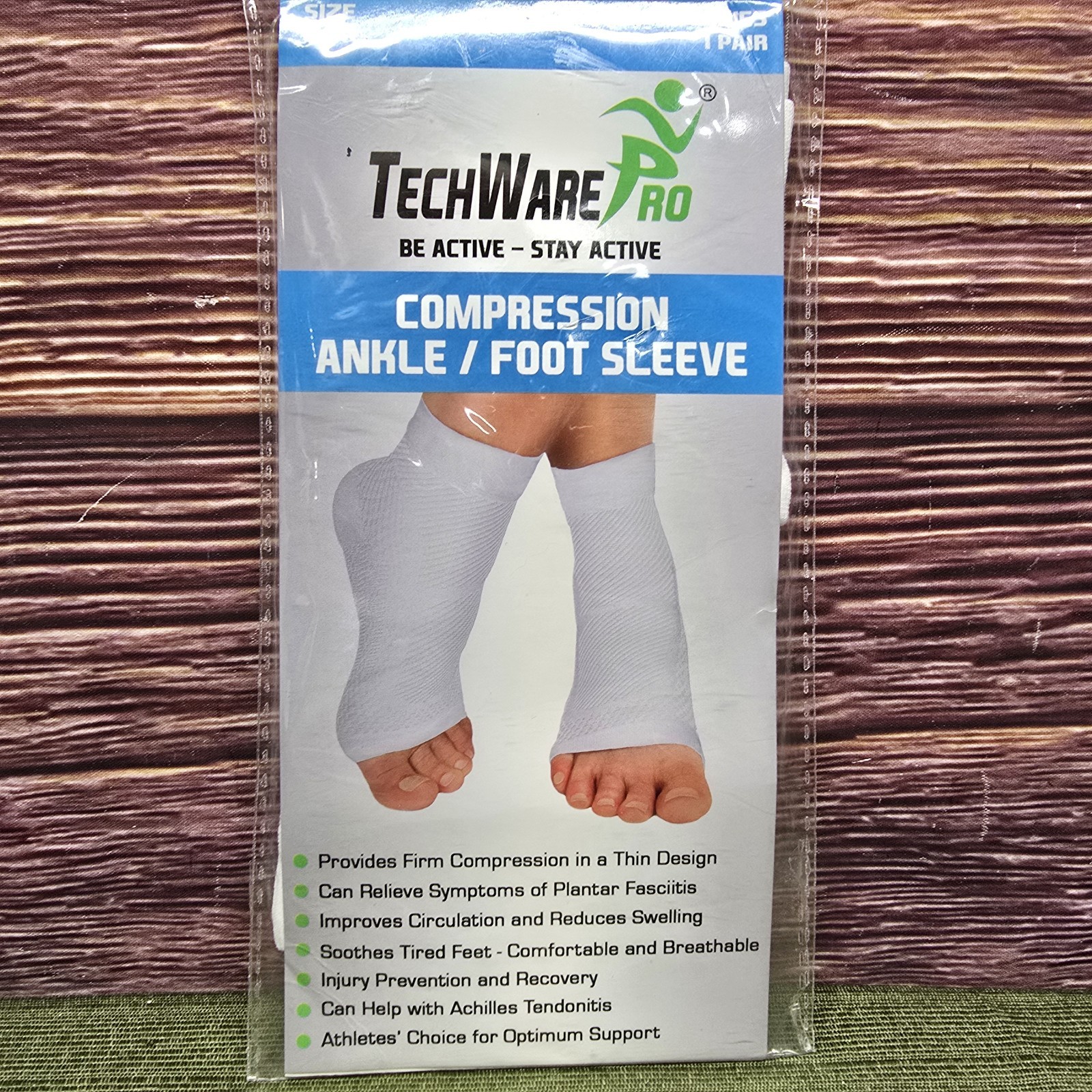 TechWare Pro Compression Ankle Foot Sleeve Unisex L/XL White New Support
