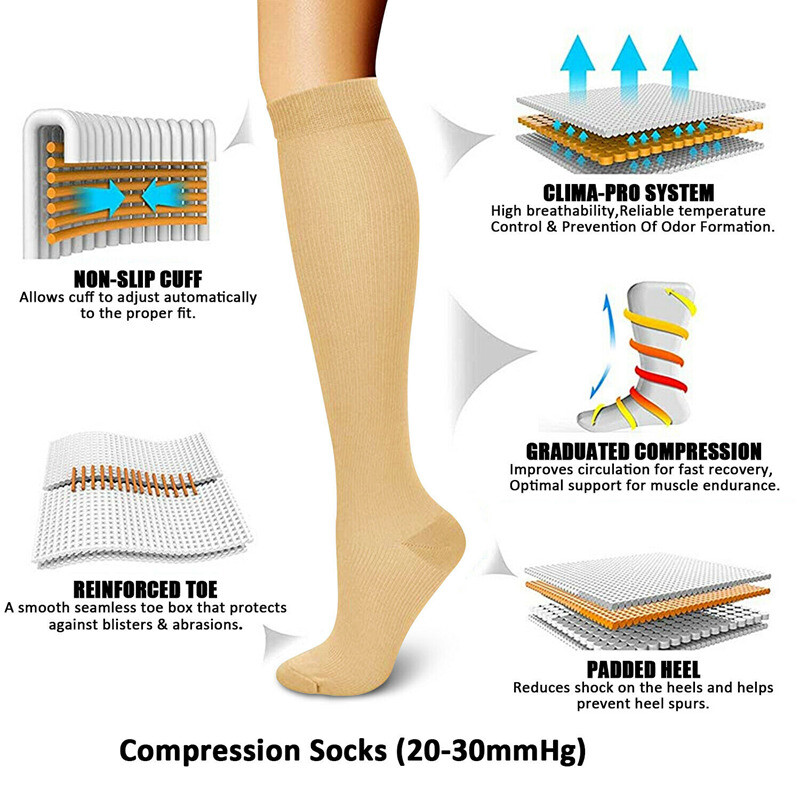 Cotton Compression Socks for Men & Women Circulation 15-20 mmHg Knee High Socks