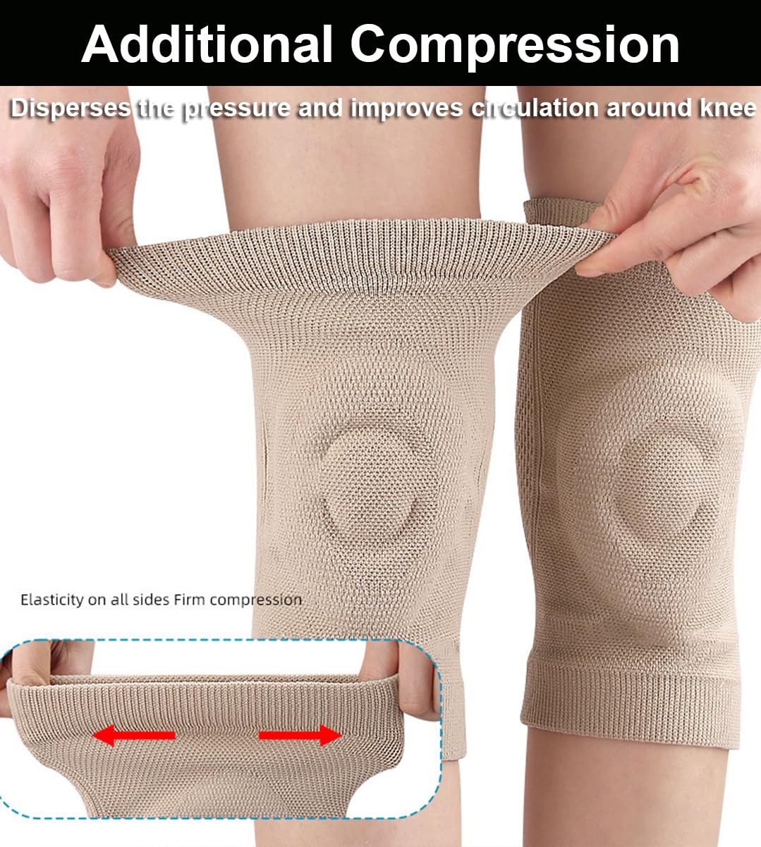 2 PCS Knee Sleeves AntiSlip Compression Brace Gel Pad Beige Size M