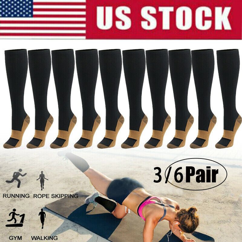 6Pair Compression Socks With Arch Graduated Support Sox 20-30 mmhg For Women Men