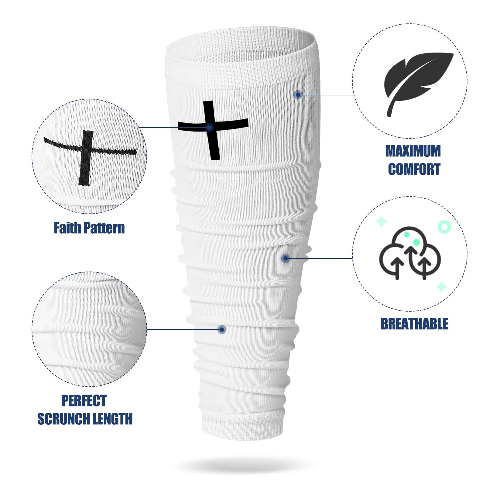 2 Pairs Faith Cross Football Leg Sleeves Scrunch Sports Compression Calf Sleeve