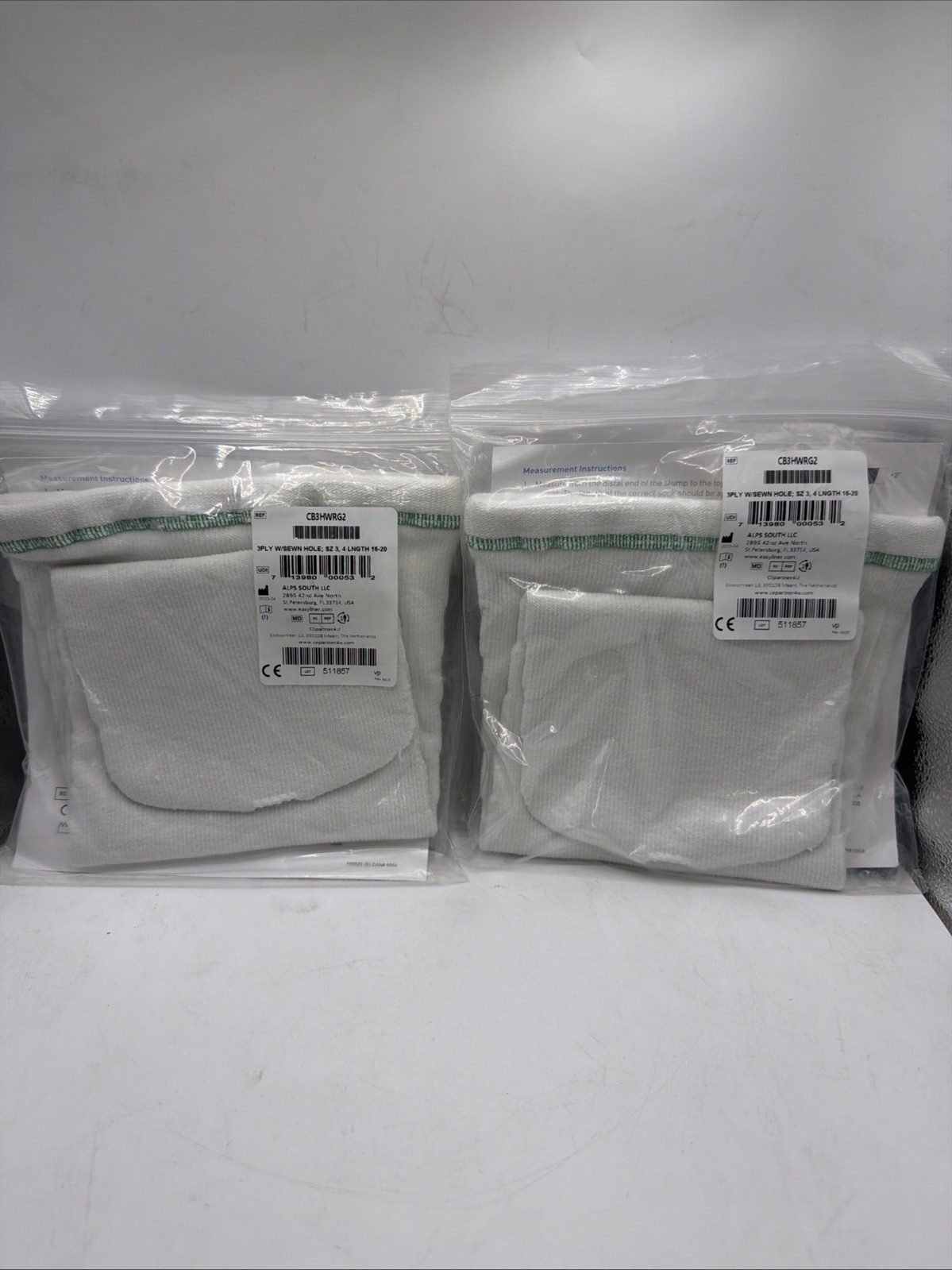 Lot of 4 Prosthetic Sock Cool Blue 3 Ply Green CB3MDSH2 Size 1, 2 length 10 – 14