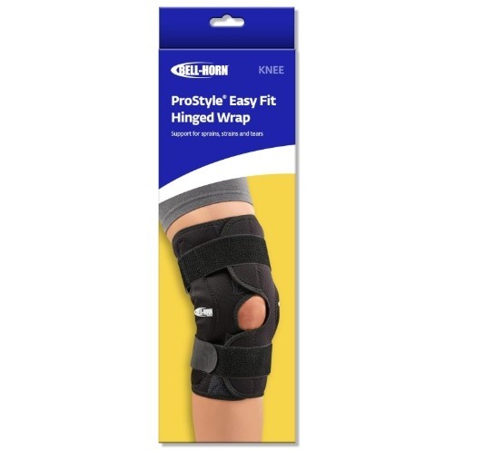 Bell-Horn ProStyle Easy Fit Hinged Wrap Medium Knee Brace In Black Neoprene, NEW