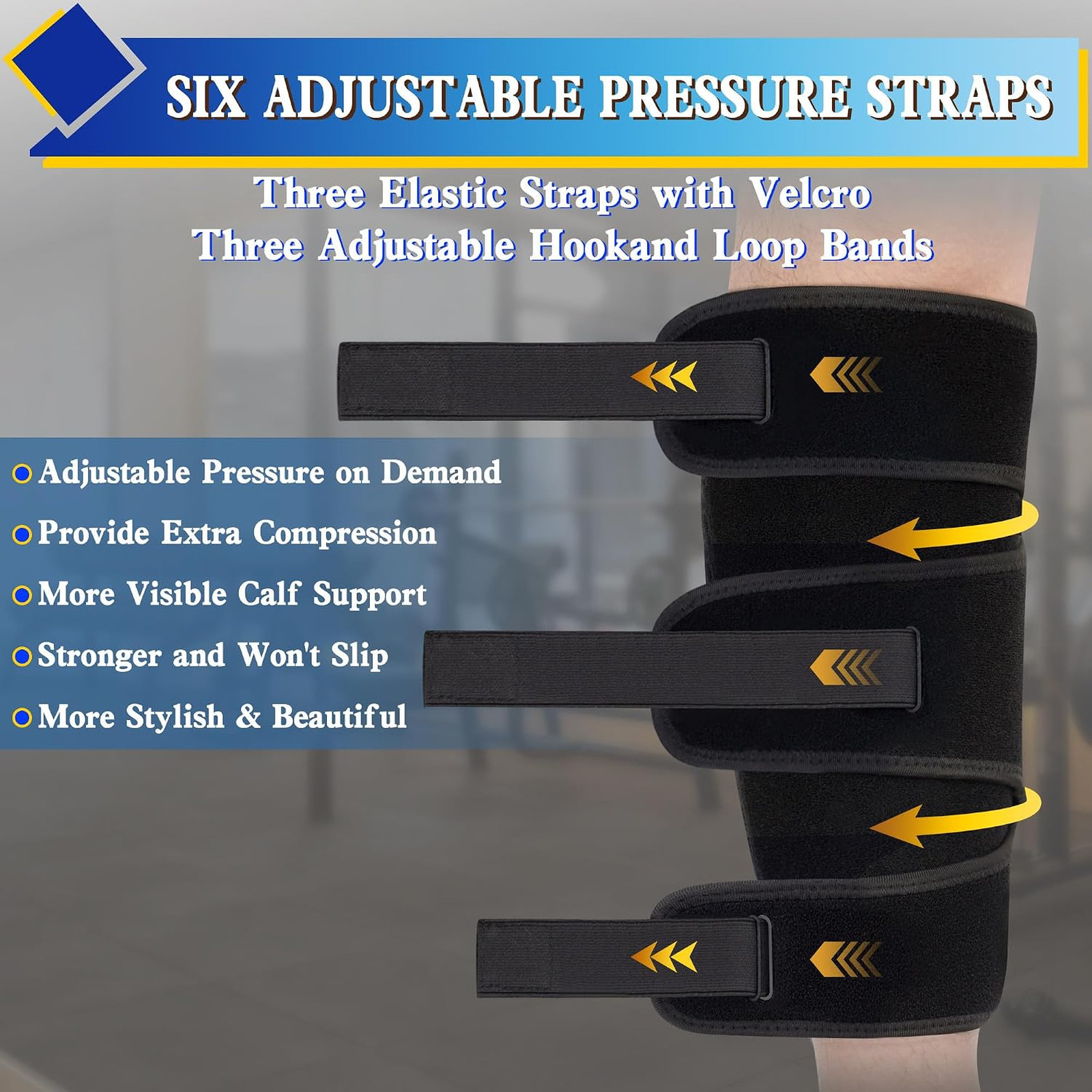 Calf Brace, Lower Leg Compression Wrap, Adjustable Support with 6 Nylon Buckle