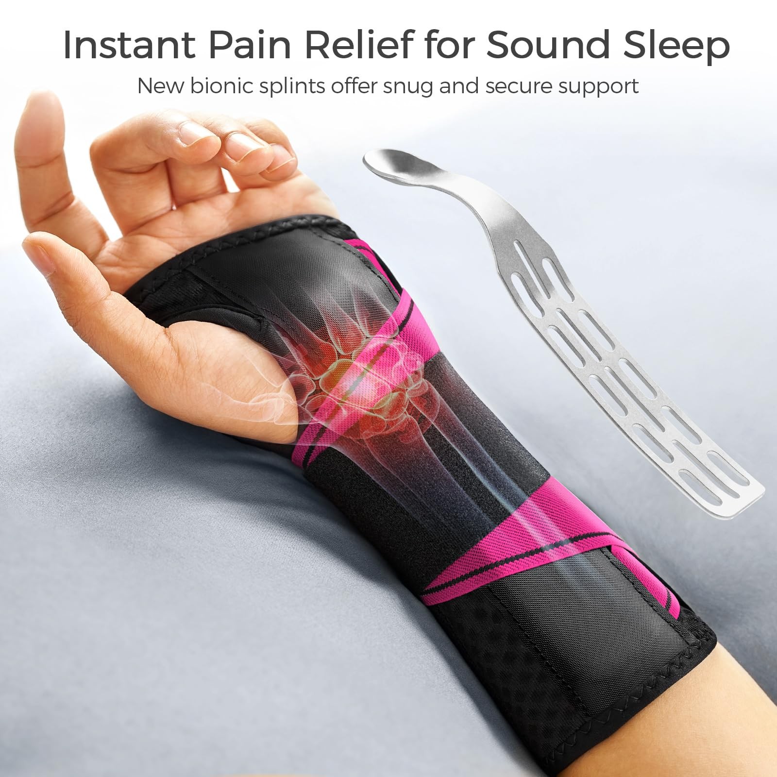 FREETOO Carpal Tunnel Wrist Brace Night Support.Pink,Right S/M, Black/Pink