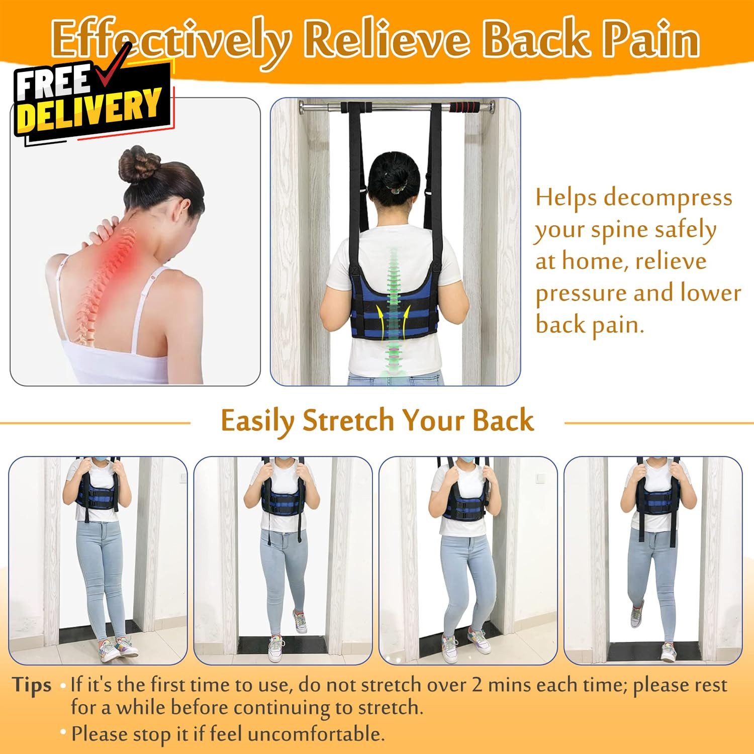 Back Stretcher Lumbar Traction Device Spine Decompression Belt for Pain Relief..