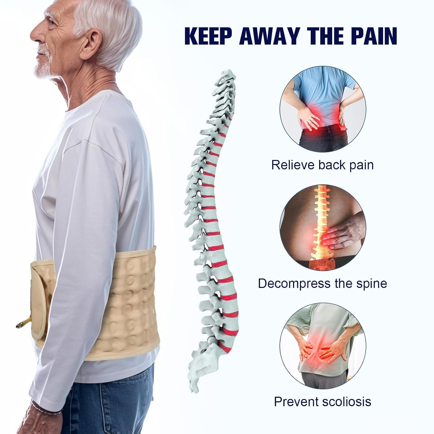 Electric Inflatable Lumbar Decompression Belt Back Brace Pain Relief 29″-49″