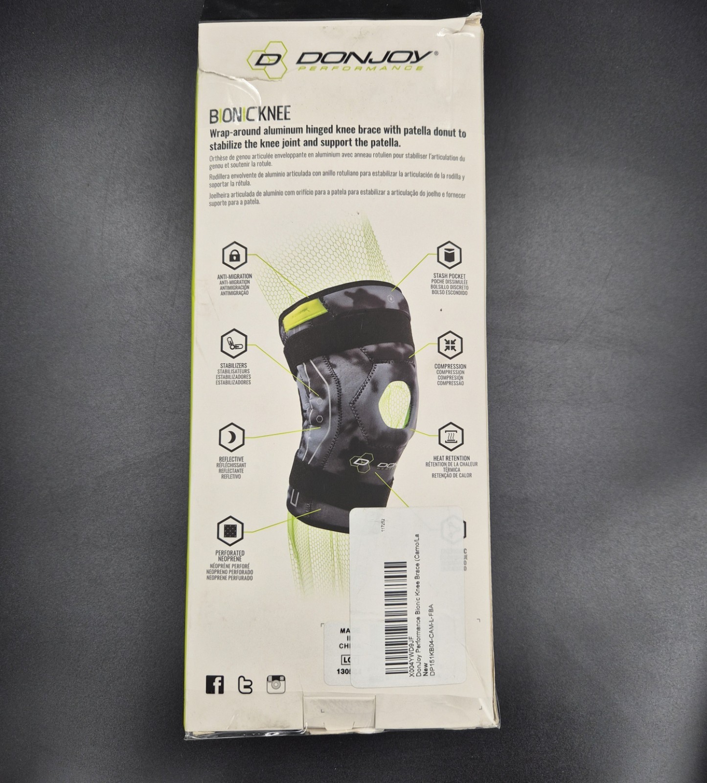 DonJoy Performance Bionic Knee Brace Adjustable Compression Heat Retention Large