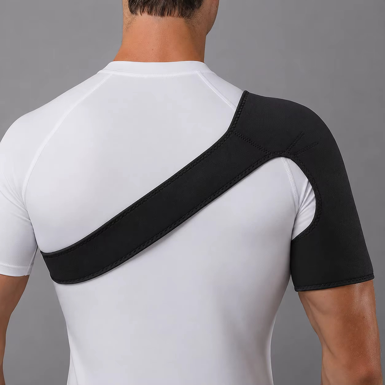 Black One Size Elastic Shoulder Support Brace Left Right Arm Men Fit .-VBOSI-.