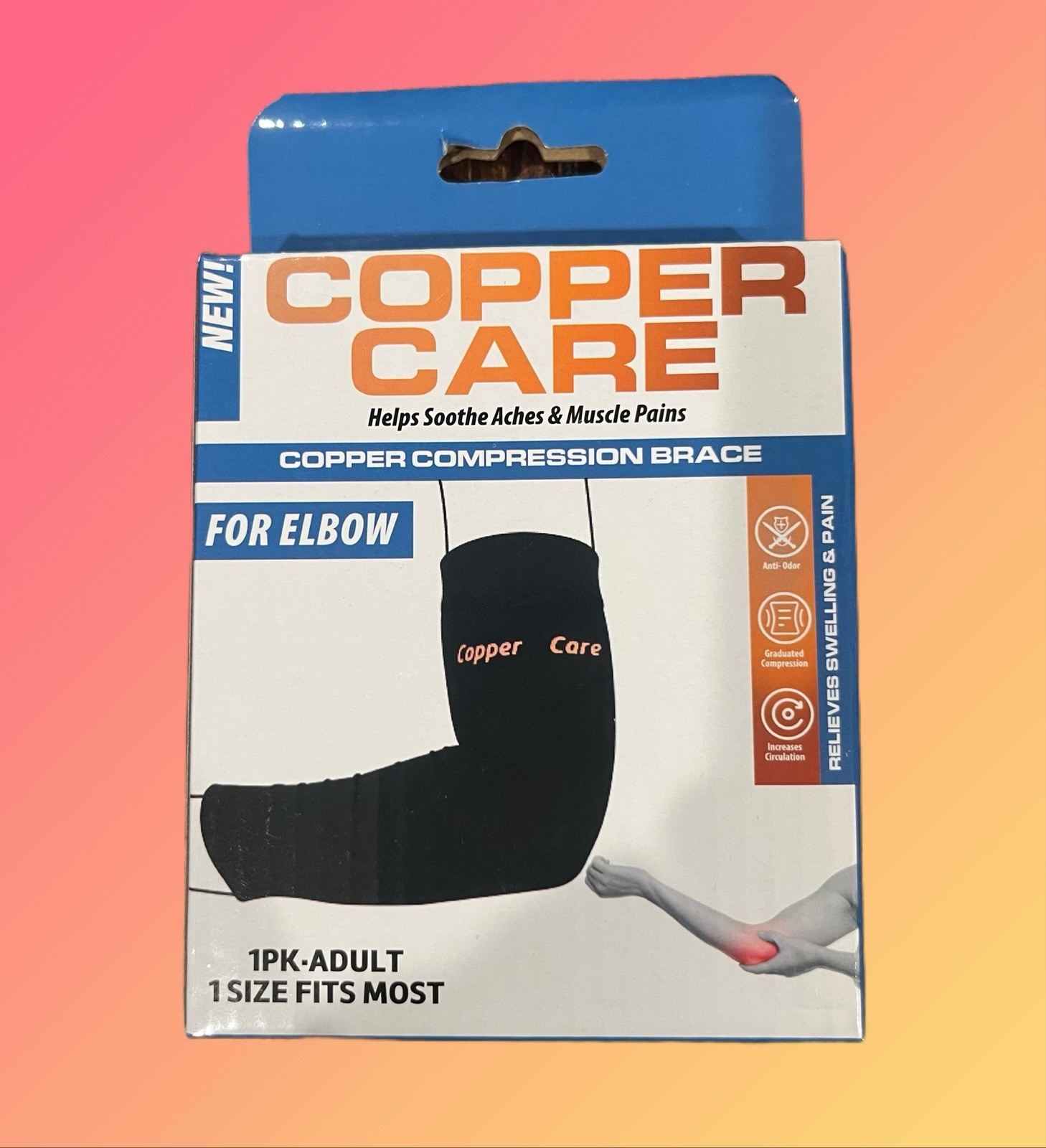 NIP Copper Care Copper Compression Brace for Elbow 1 Pack Adult 1 Size Fits Most