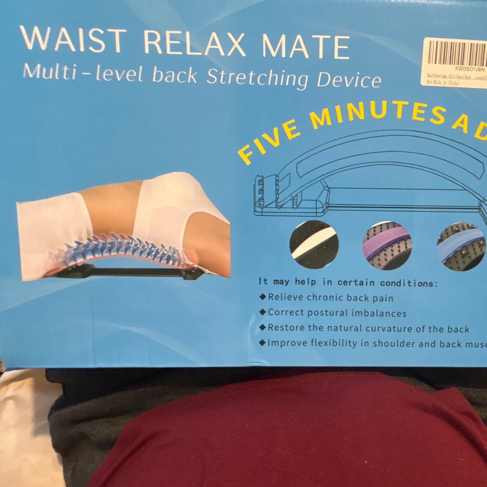 Waist Relax Mate Adjustable Back Stretcher for Back Support & Stretching, Blue