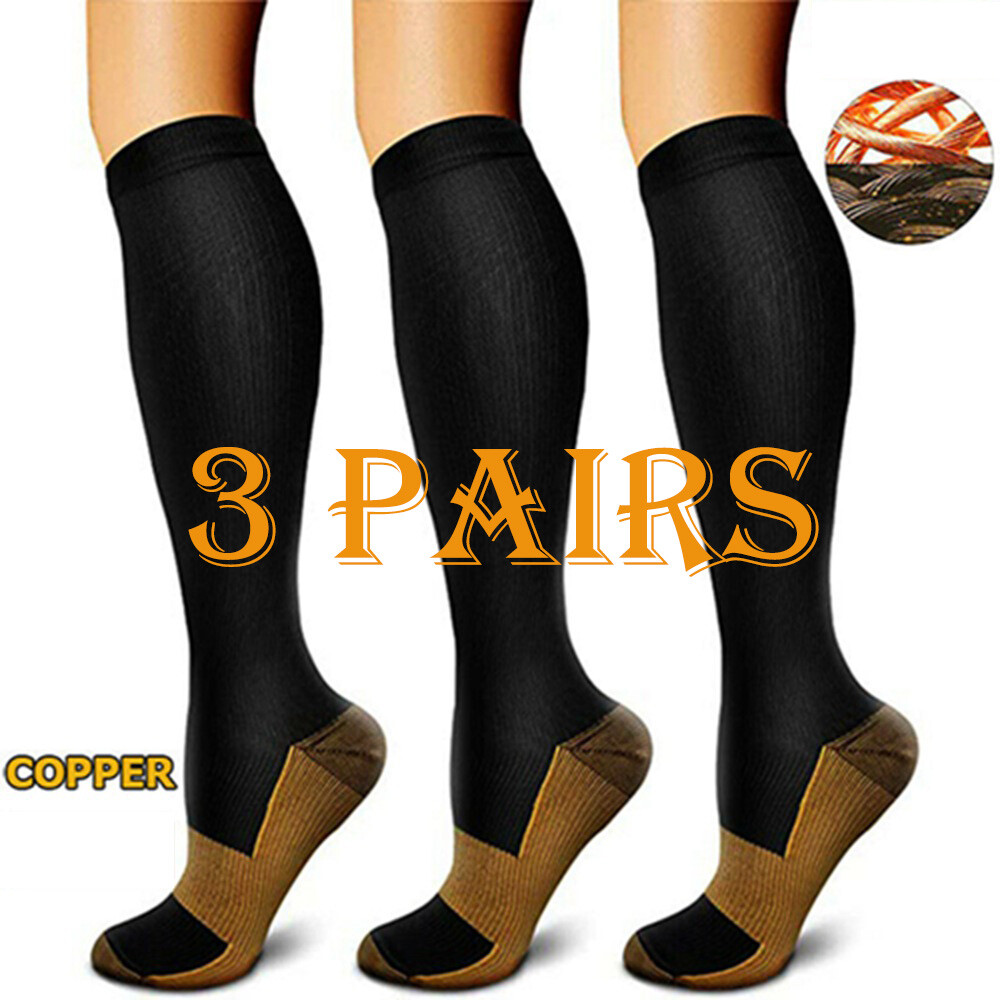 3 PAIR Copper Compression Socks Circulation Recover Vital Socks 20-30mmHg Unisex