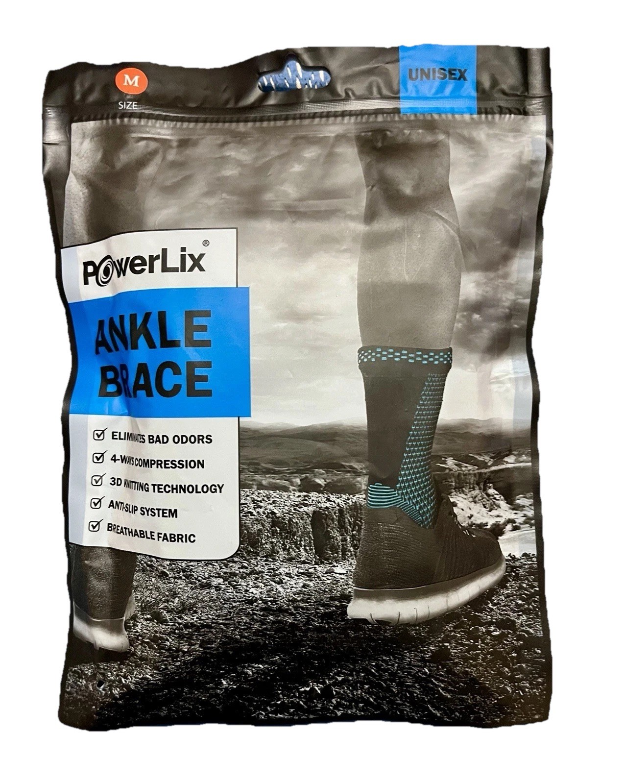 Powerlix Ankle Brace Support Sleeve (Pair) for Injury Recovery Size M Unisex