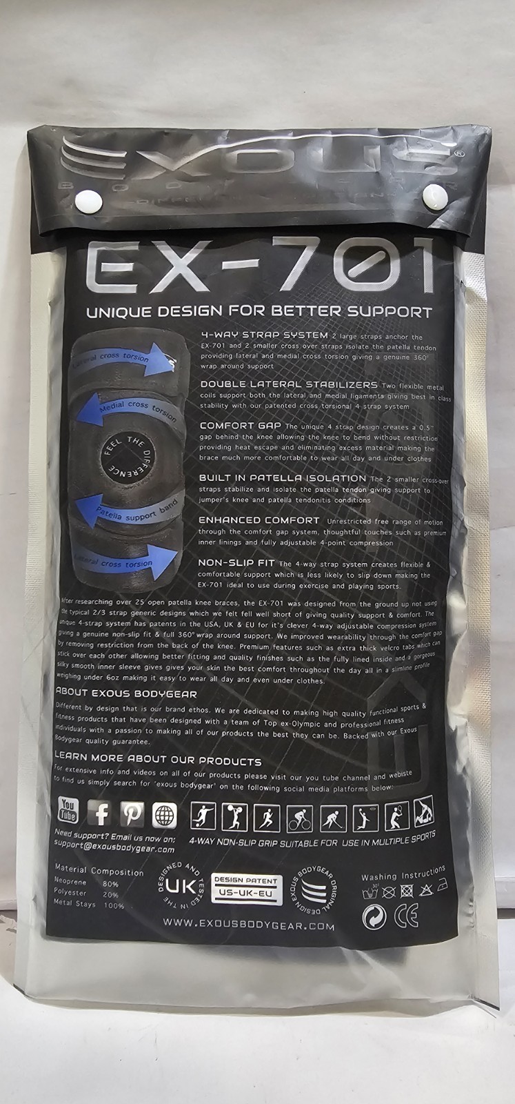 EXOUS BODYGEAR Stabilizing Knee Brace – Patella, MCL, ACL, Meniscus Support