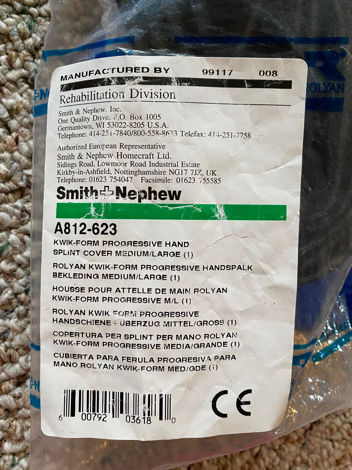 Smith + Nephew Rolyan Kwik Form Progressive Hand Splint NEW Medium Large Blue OT