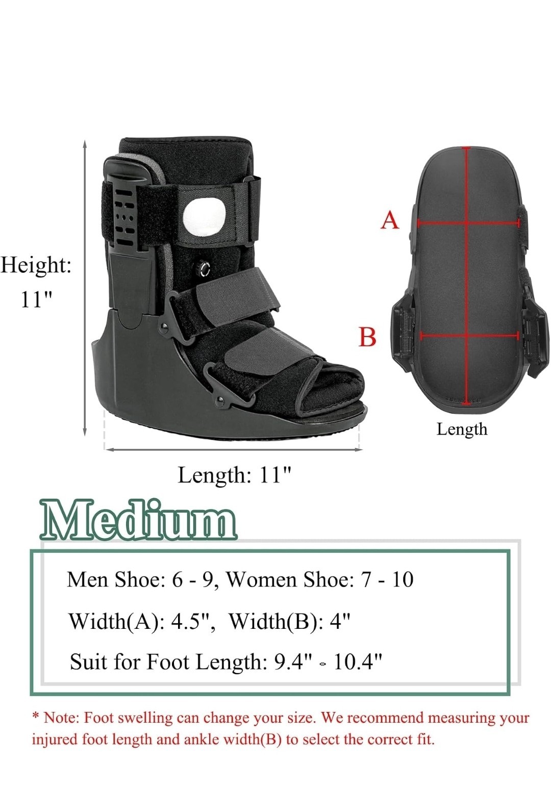 Jewlri Air Walking Boot Short Walker Fracture Boot Ankle Support Black M