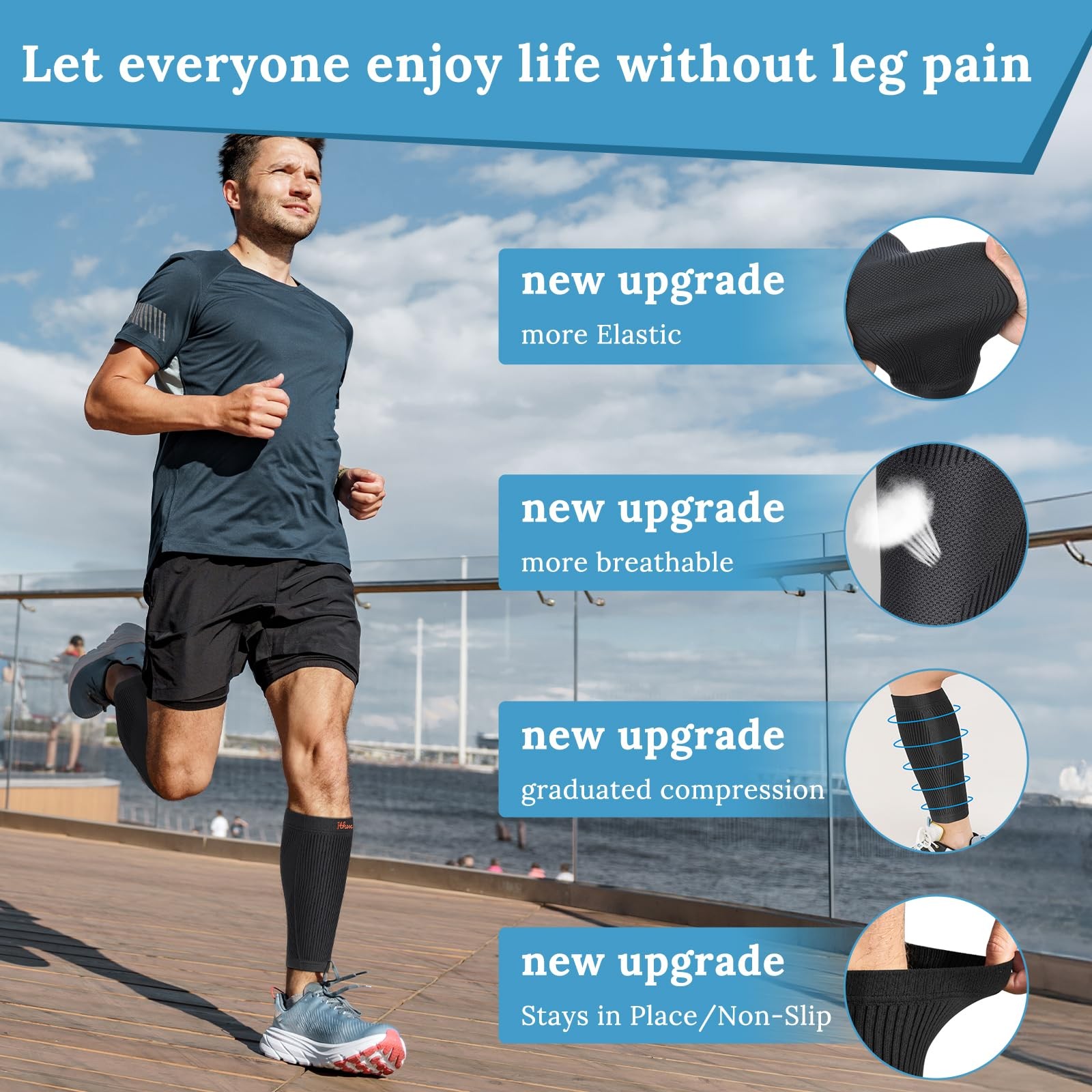 Calf Compression Sleeves for Men , Premium Hyper-Elastic Fabric, Non-Slip Dou…