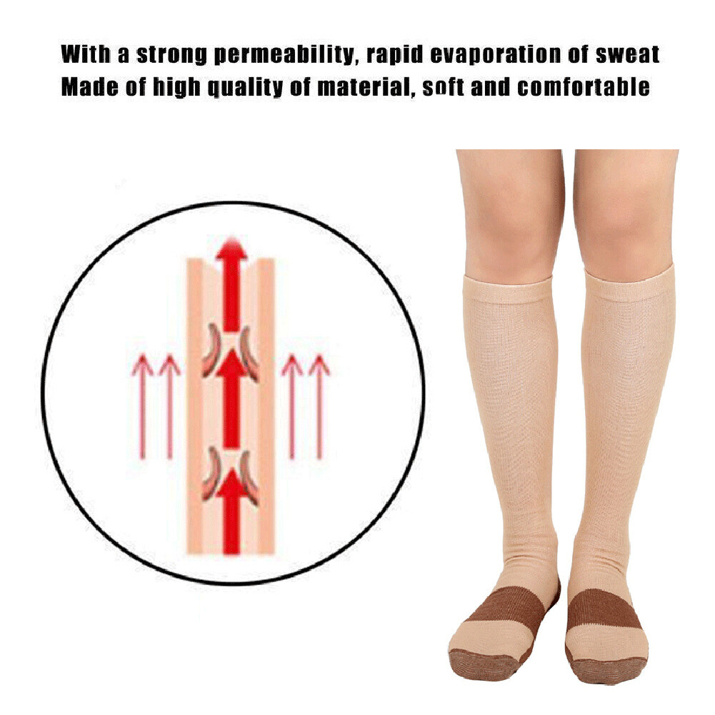 4 Pairs Copper Compression Socks 20-30mmHg Graduated Support Unisex Knee Socks
