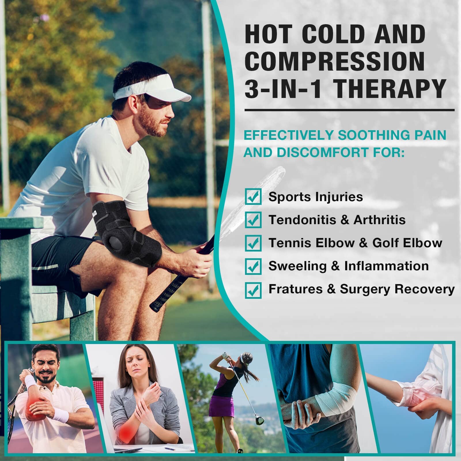 ARRIS Elbow Ice Pack Wrap for Tendonitis and 1 Count (Pack of 1), black