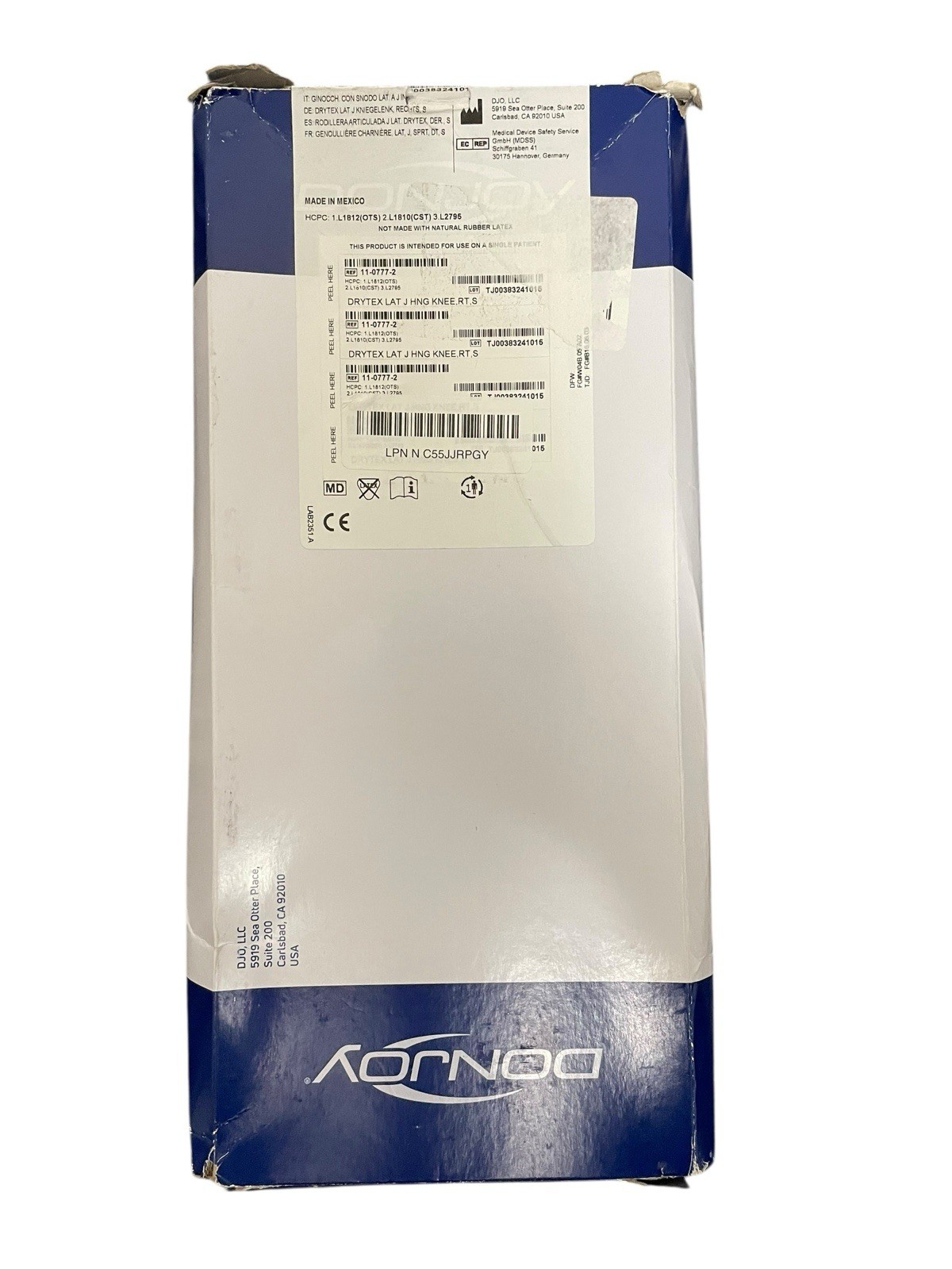 DONJOY DRYTEX Lateral J Patella Knee Support Brace With Hinge, Right Leg, Small