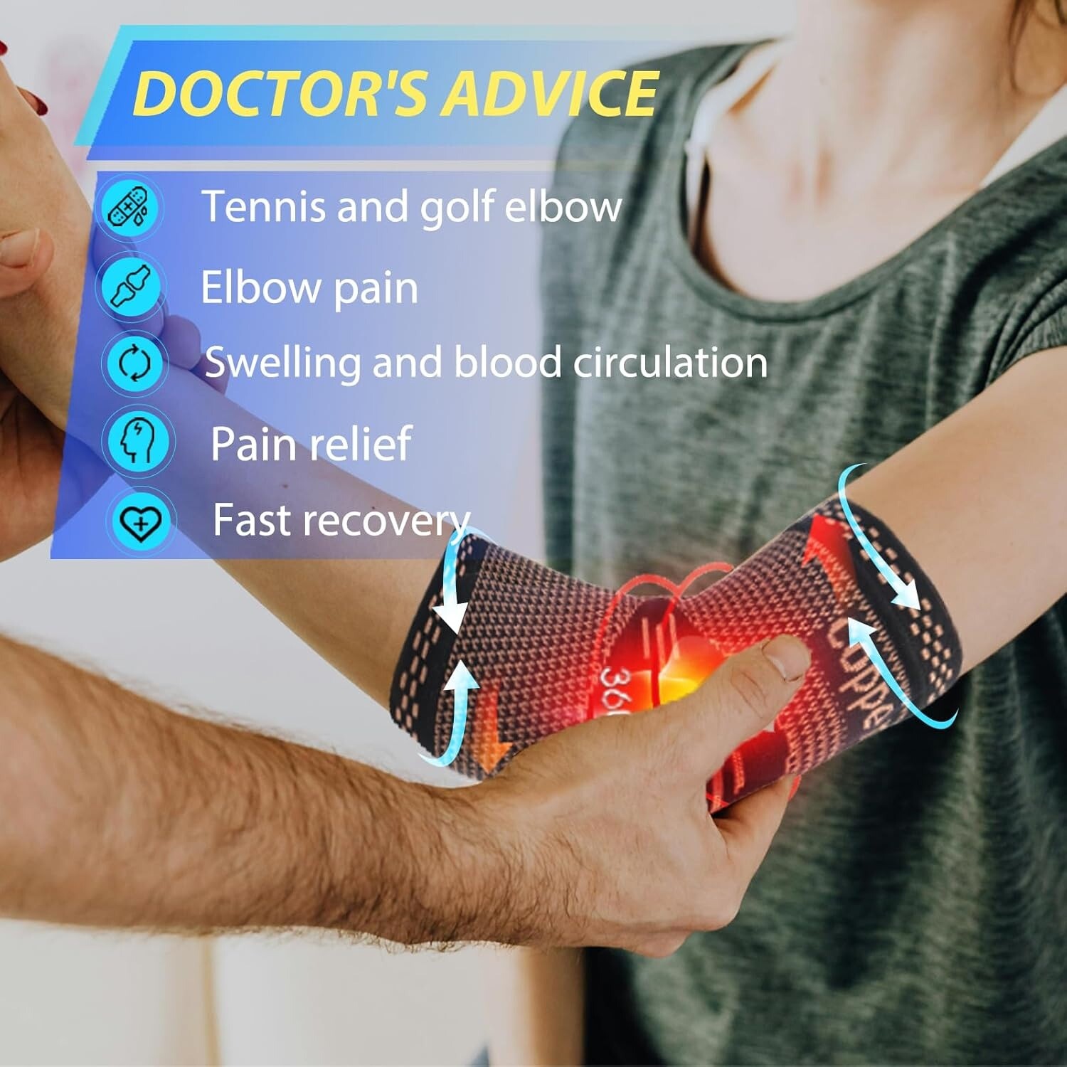 Copper Tennis Elbow Brace Support Compression Sleeve Arthritis Arm Joint Pain US