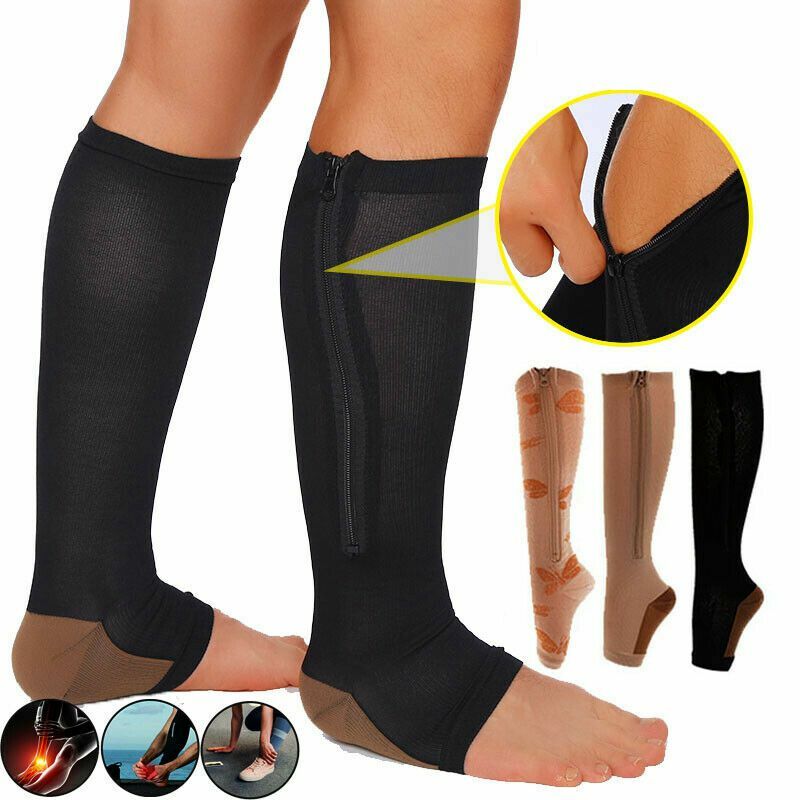 Zipper Compression Socks – Ankle & Foot Support – Open Toe Compression Stockings