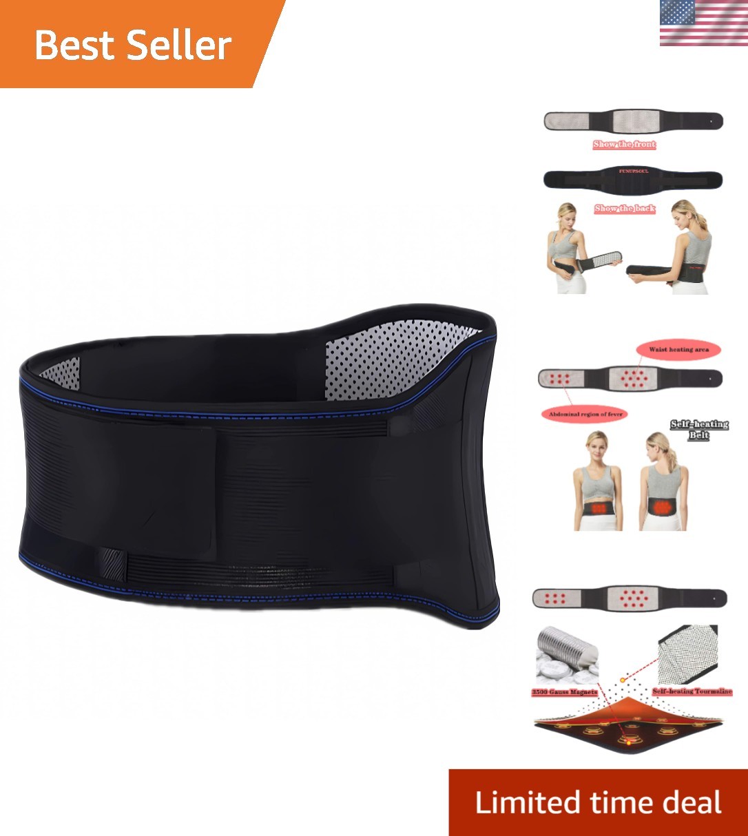 Self-Heating Magnetic Back Brace for Men & Women – Adjustable XL Lumbar Support