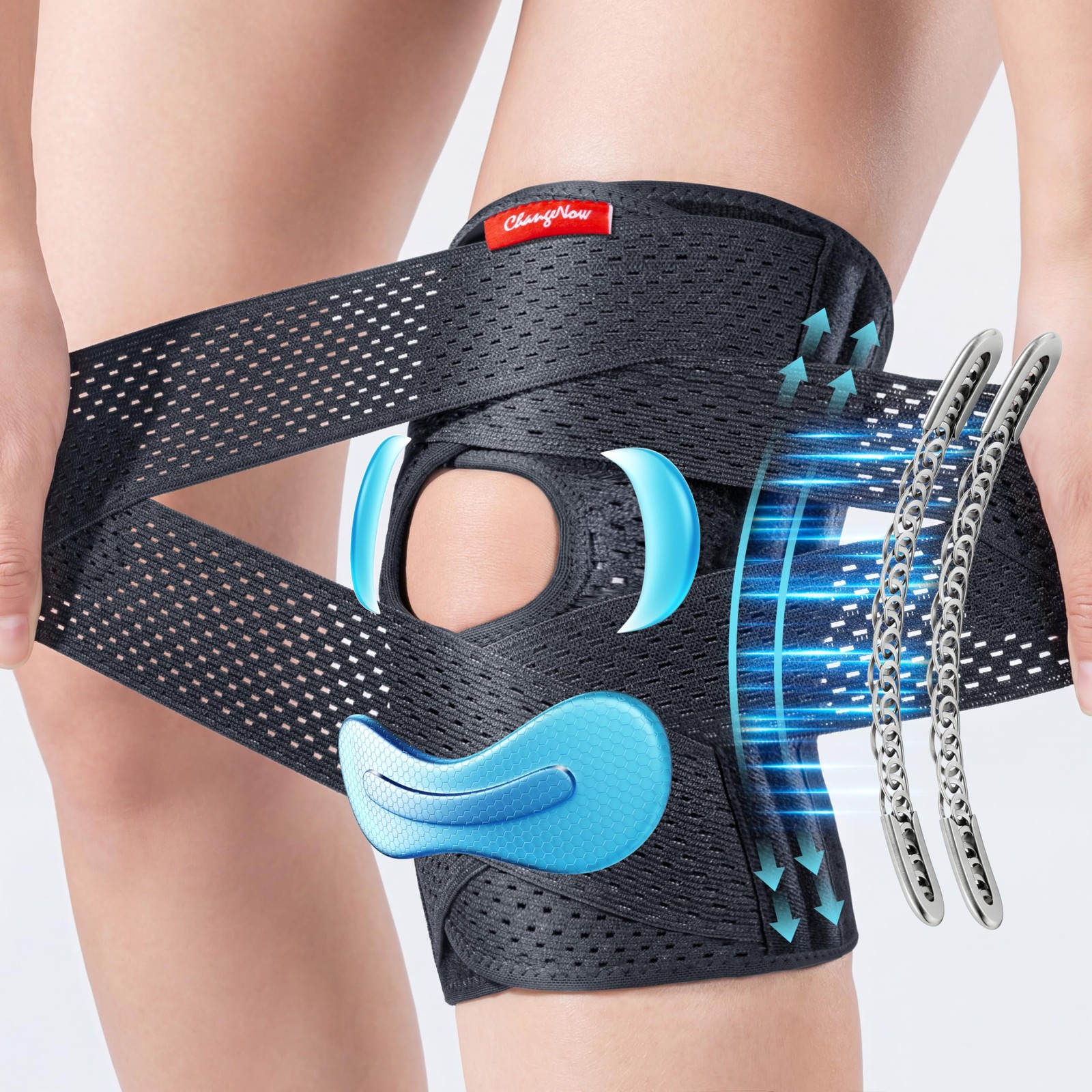 Upgraded Knee Brace for Women and Men,Knee Support with Side Large, Black