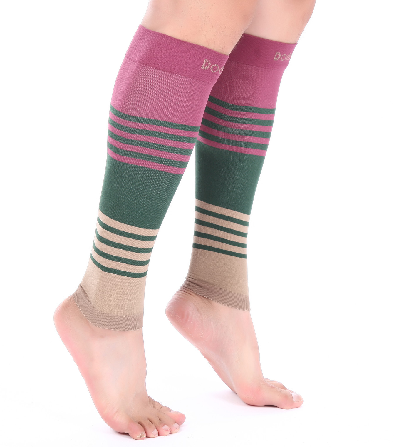 Doc Miller Calf Compression Sleeve 1 Pair 20-30mmHg Varicose Veins MARN/GRN/TAN