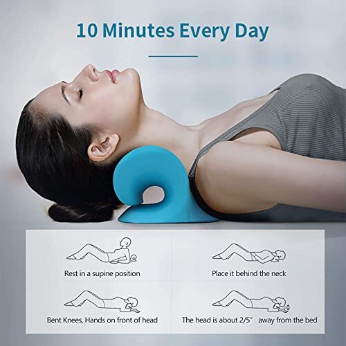 Neck Shoulder Relaxer Stretcher Cervical Traction Device Spine Alignment Blue