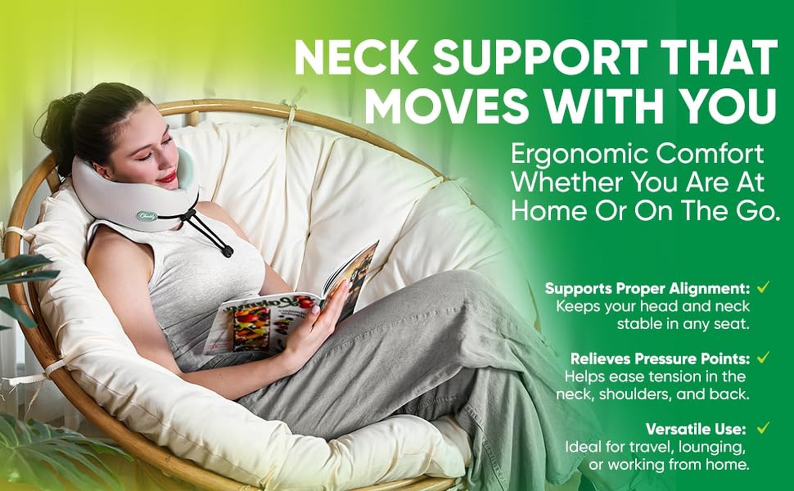 Memory Foam Travel Neck Pillow for Airplane Travel, Head and Chin Support, Ad…
