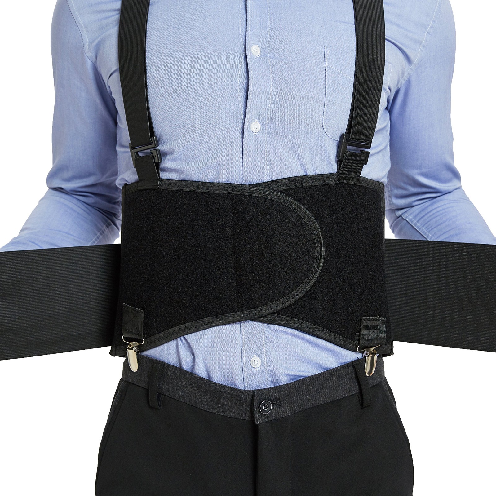 NeoTech Care Back Brace for Work with Removable Pants Clips & M, Black