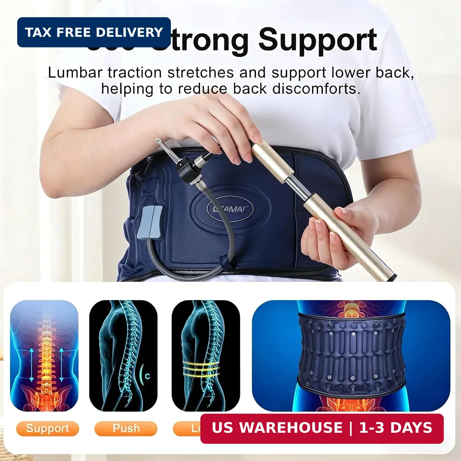 Decompression Belt, Inflated Compression Breathable Back Brace with Hand Pump an