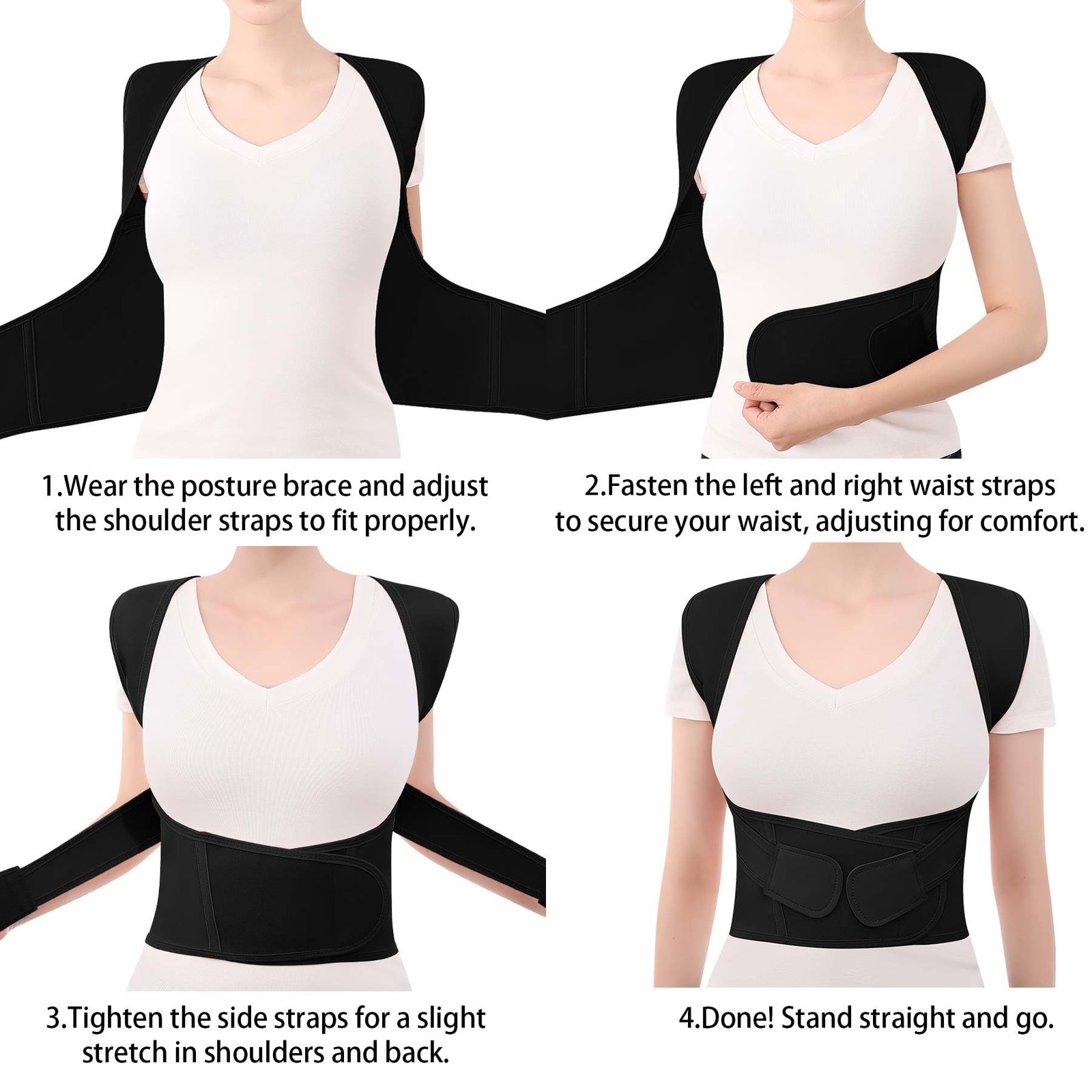 QFE Posture Corrector for Women and Men Back Brace Upper Support Large, Black